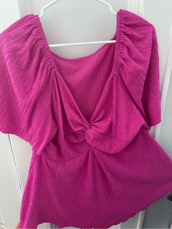 SHEIN Tops - SHEIN Knot-Front Flutter Sleeve Blouse - Fuchsia